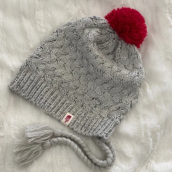The North Face Gray Knit Beanie Tassels & Pom-Pom - Picture 1 of 6